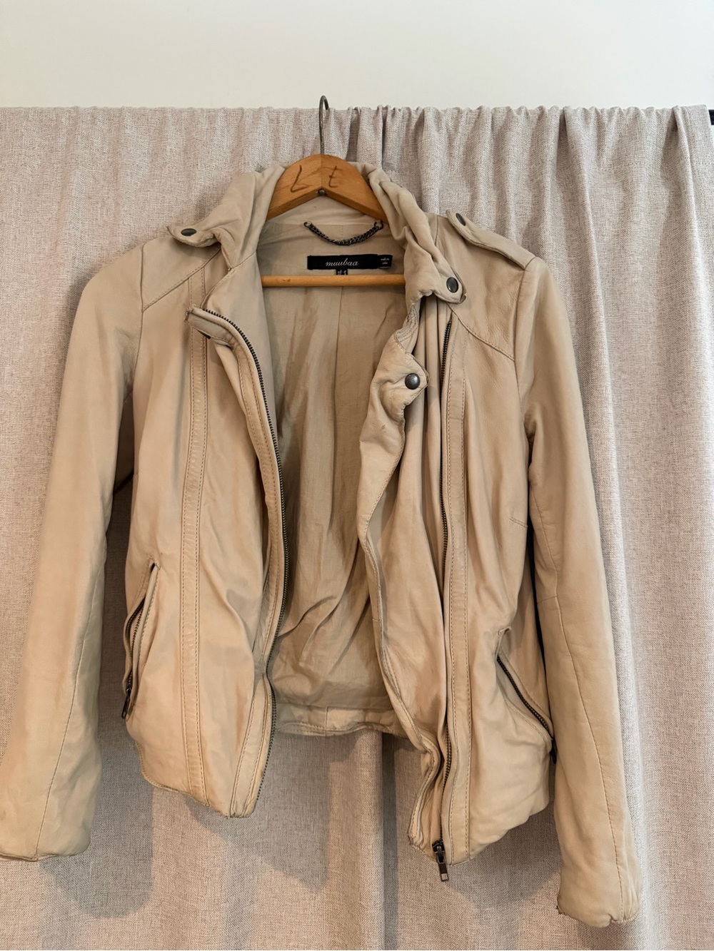 Muubaa Beige Butter Leather Zip Jacket